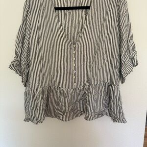 Madewell Black and White Striped Peplum Blouse